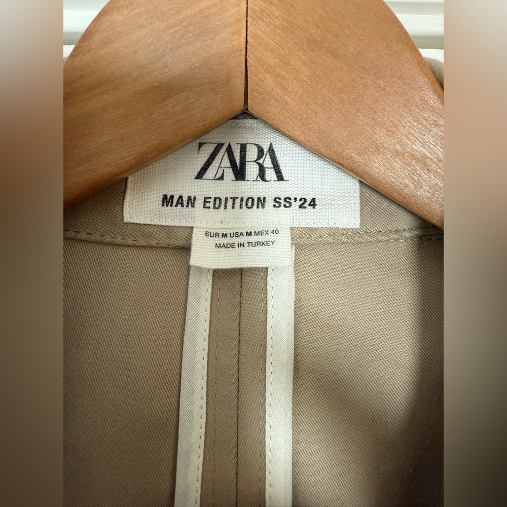 Zara Man Edition Short Trench Coat Jacket 100% Cotton Khaki Tan Medium - Picture 5 of 11